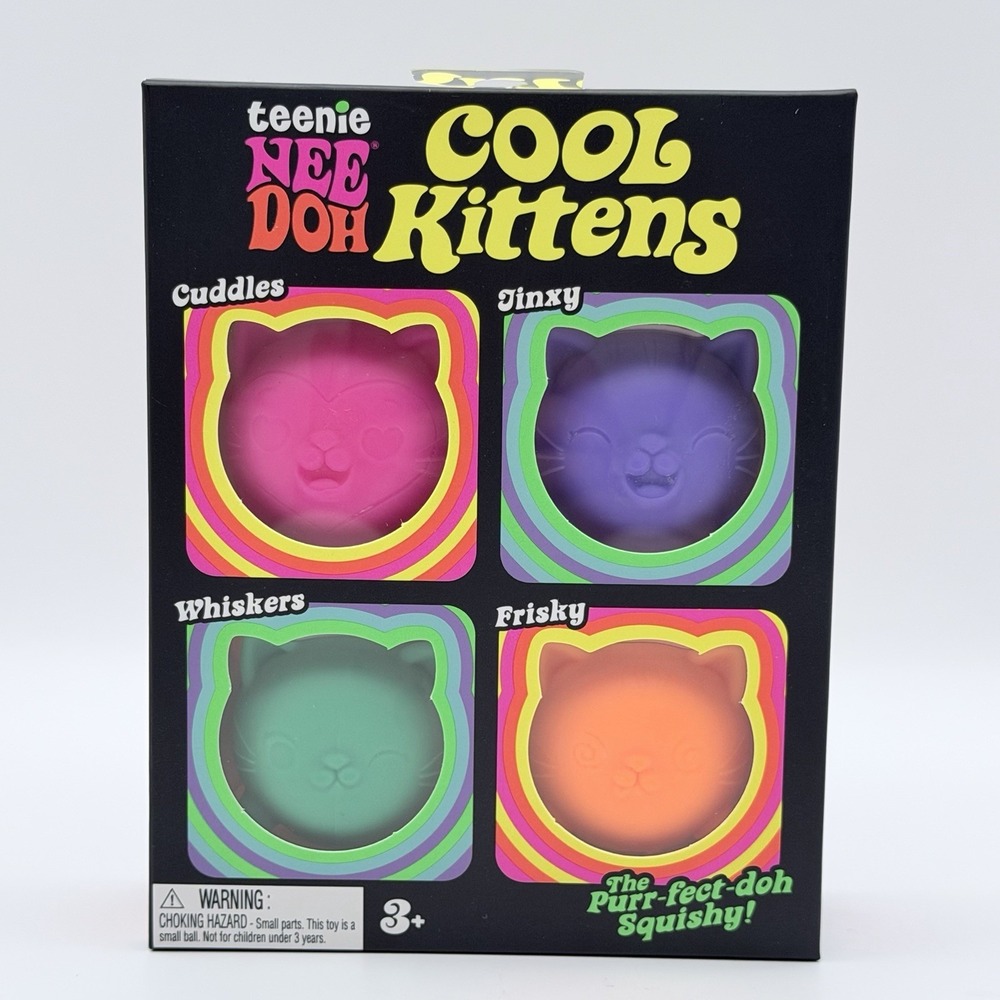 NEE DOH Schylling Cool Kittens Pink, Purple, Green, Orange 4 Pack Cats